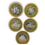 [5 Coins] .60oz Silver $10 Various Casino Tokens