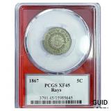 1867 Shield Nickel PCGS XF45 Rays
