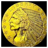 1908 Indian Head $5 Gold Half Eagle CLOSELY UNCIRC