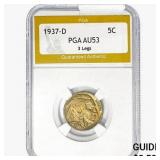 1937-D Buffalo Nickel PGA AU53 3 Legs