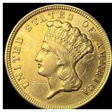 1854 $3 Gold Indian Princess Head CLOSELY UNCIRCUL