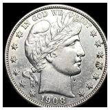 1908-D Silver Barber Half Dollar CLOSELY UNCIRCULA