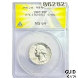 1963 Washington Silver Quarter ANACS MS64