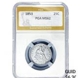 1853 Seated Liberty Quarter PGA MS62