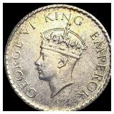 1940 British India Silver 1/4 Rupee CLOSELY UNCIRC