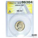 1955-D/S Jefferson Nickel ANACS MS64