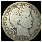 1913-S Silver Barber Half Dollar NICELY CIRCULATED