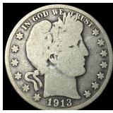 1913-D Silver Barber Half Dollar NICELY CIRCULATED