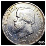 1888 Brazil Silver 2000 Reis CHOICE AU