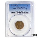1934-D/D Wheat Cent PCGS AU55 RPM FS-503