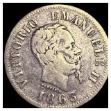 1863 Italy Silver 50 Centesimi NEARLY UNCIRCULATED