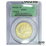 1936-S Rhode Island Half Dollar PCGS MS65
