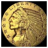 1914-D Indian Head Half Eagle $5 Gold CLOSELY UNCI