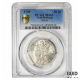 1749 Netherlands Silver 10 Stuivers PCGS MS65