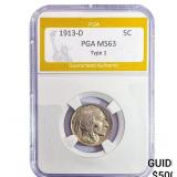 1913-D Buffalo Nickel PGA MS63 Type 1