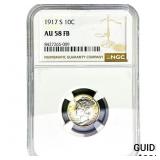 1917-S Mercury Silver Dime NGC AU58 FB