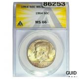 1964 Kennedy Half Dollar ANACS MS66