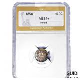1850 Seated Liberty Half Dime PGA MS64+ Toned