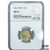 1913 Buffalo Nickel NGC MS63 Type 1