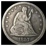 1857 Silver Seated Liberty Quarter ABOUT UNCIRCULA