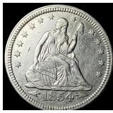 1854 Arrows Seated Liberty Quarter CLOSELY UNCIRCU