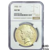 1922 Silver Peace Dollar NGC AU58