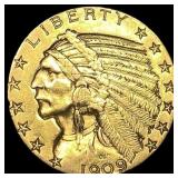 1909 Indian Head $5 Gold Half Eagle CLOSELY UNCIRC
