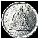 1853 Arrows Seated Liberty Quarter CHOICE AU
