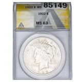 1922 Silver Peace Dollar ANACS MA63