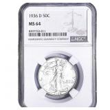 1936-D Walking Liberty Half Dollar NGC MS64