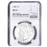 1928 Silver Peace Dollar NGC MS62