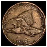 1857 Copper-Nickel Flying Eagle Cent NEARLY UNCIRC