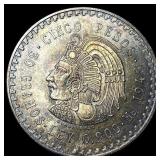 1948 Silver 5 Pesos Mexico CuauhtÂ©moc SUPERB GE