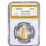 1982Mo Mexico Silver Onza PGA MS68 Toned