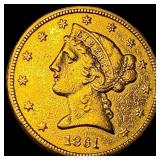 1861 $5 Liberty Head Half Eagle CLOSELY UNCIRCULAT