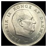 1967 Denmark .5247oz Silver 10 Kroner NEARLY UNCIR