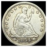 1854 Arrows Seated Liberty Quarter LIGHTLY  CIRCU