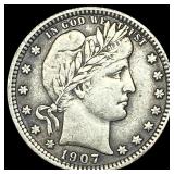 1907 Barber Silver Quarter NEARLY  UNCIRCULATED