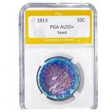 1813 Capped Bust Half Dollar PGA AU55+ Toned