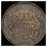 1867 Copper Two-Cent Piece NEARLY  UNCIRCULATED