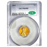 1953 Wheat Cent CAC PR64 RD