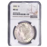 1890 Morgan Silver Dollar NGC MS62