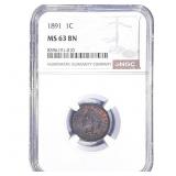 1891 Indian Head Cent NGC MS63 BN