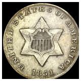 1851 Silver Three-Cent Piece CLOSELY  UNCIRCULATE