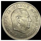 1967 Denmark .5247oz Silver 10 Kroner NEARLY UNCIR