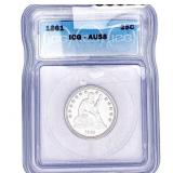 1861 Seated Liberty Quarter ICG AU58