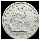 1853 Arrows/Rays Seated Liberty Quarter  UNCIRCUL