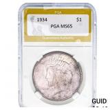 1934 Silver Peace Dollar PGA MS65