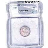 1920 Mercury Silver Dime ICG MS63