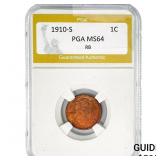 1910-S Wheat Cent PGA MS64 RB